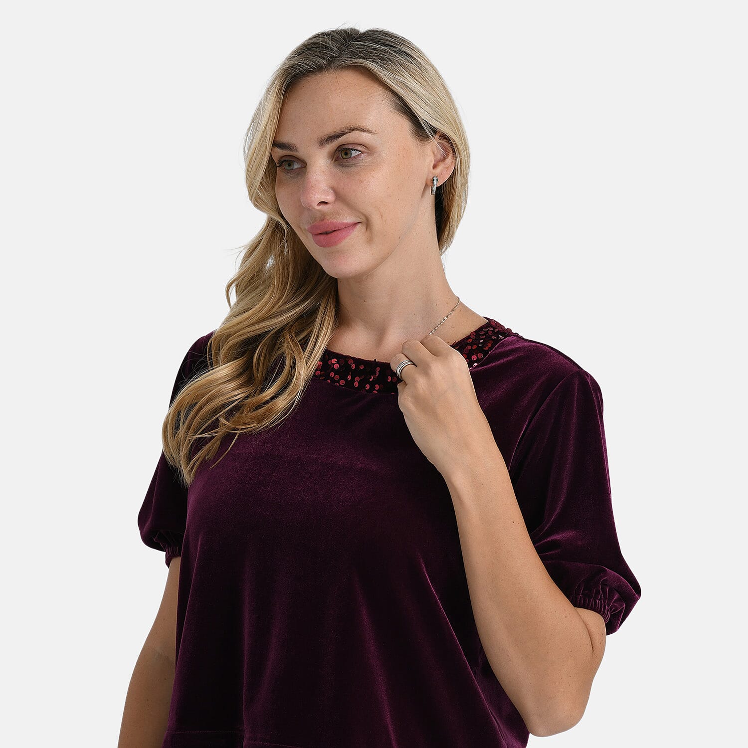 &amp; Maisi Velvet Sequined Round-Neck Top&nbsp;