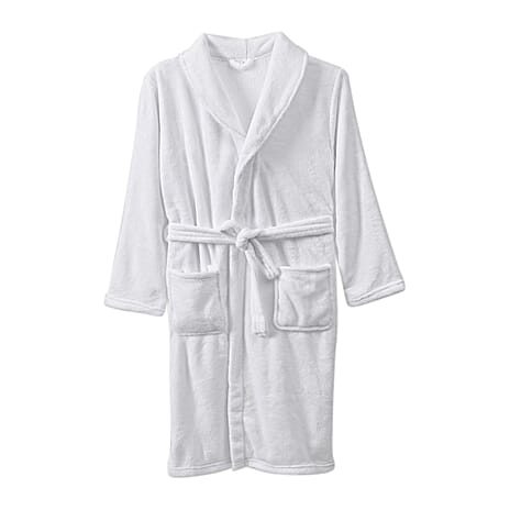 Styled By Supersoft Fleece Dressing Gown with Pockets (Size L-XL) - White