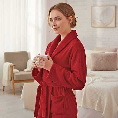 Styled By Supersoft Fleece Dressing Gown with Pockets (Size L-XL) - Red