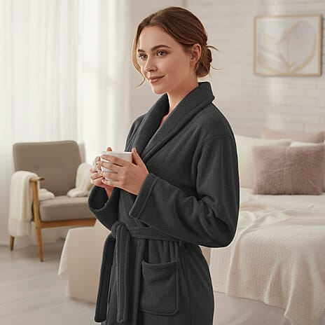 Styled By Supersoft Fleece Dressing Gown with Pockets (Size L-XL) - Grey