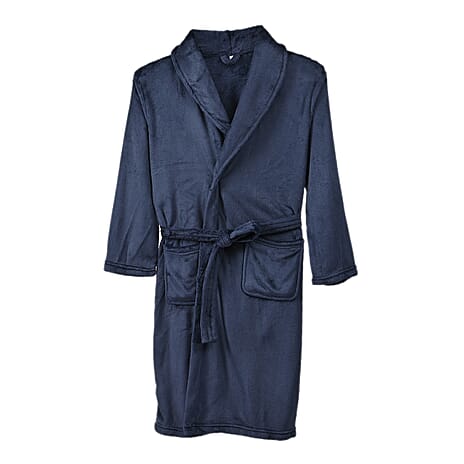 Styled By Supersoft Fleece Dressing Gown with Pockets (Size L-XL) - Navy