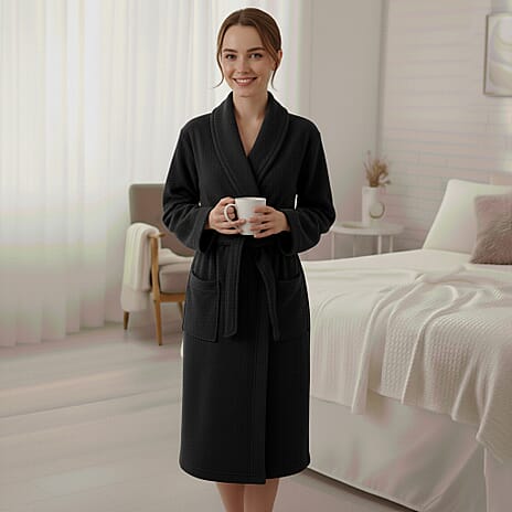 Styled By Supersoft Fleece Dressing Gown with Pockets (Size XXL) - Black