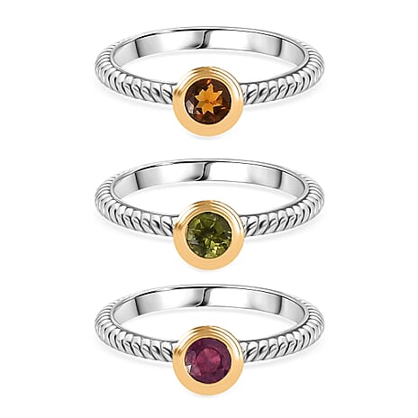 Serra Gaucha, Peridot, Madeira Citrine & African Ruby Stackable Ring in Yellow Gold Plated & Platinum Overlay Sterling Silver, Silver Wt. 5.86 Gms.