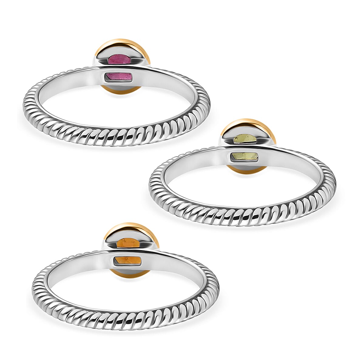 Serra Gaucha, Peridot, Madeira Citrine & African Ruby Stackable Ring in Yellow Gold Plated & Platinum Overlay Sterling Silver, Silver Wt. 5.86 Gms.