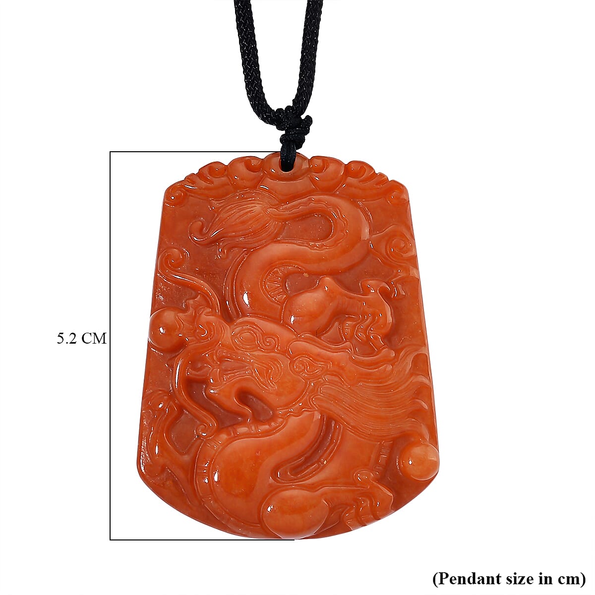 Red Jade Stone Dragon Necklace with Black Cord (Size 30 Adjustable) 210.00 Ct.