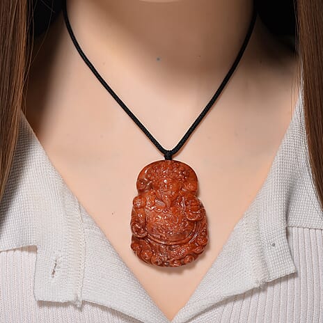 Enhanced Red Jade Stone Buddha Necklace with Black Cord (Size 30 Adjustable) 220.00 Ct.