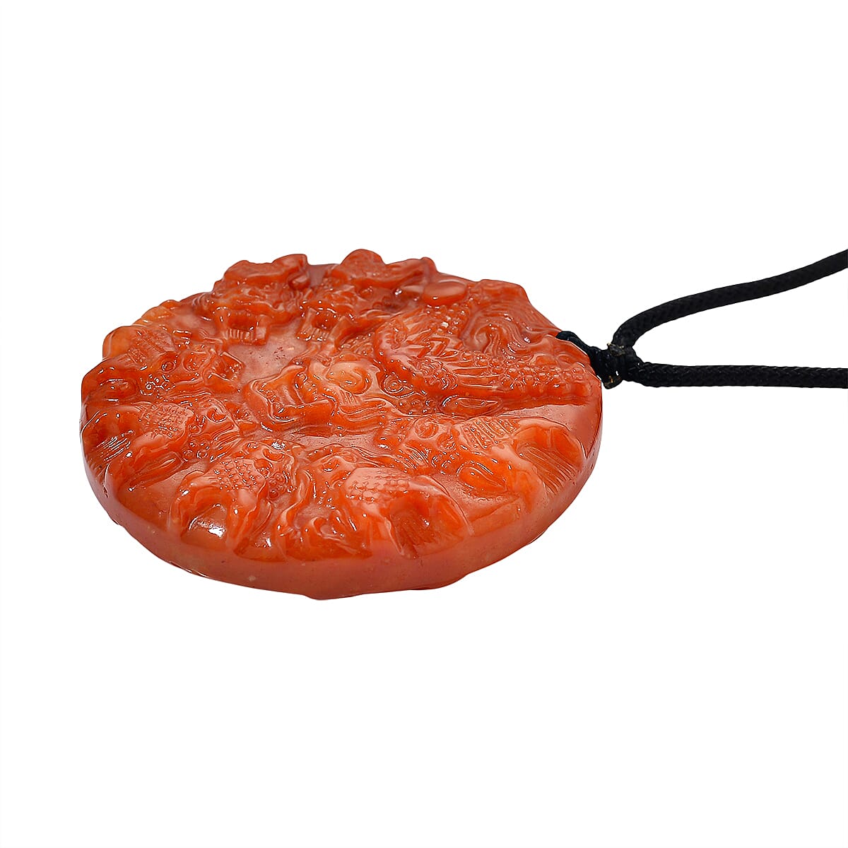 Red Jade Carved Dragon Necklace 250.00 Ct.