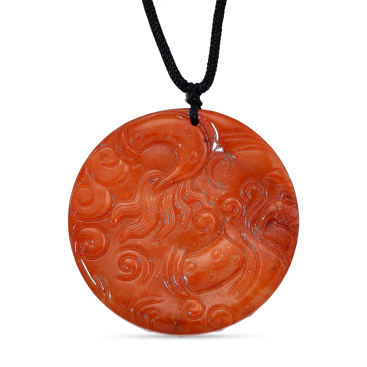 Red Jade Carved Dragon Necklace 250.00 Ct.