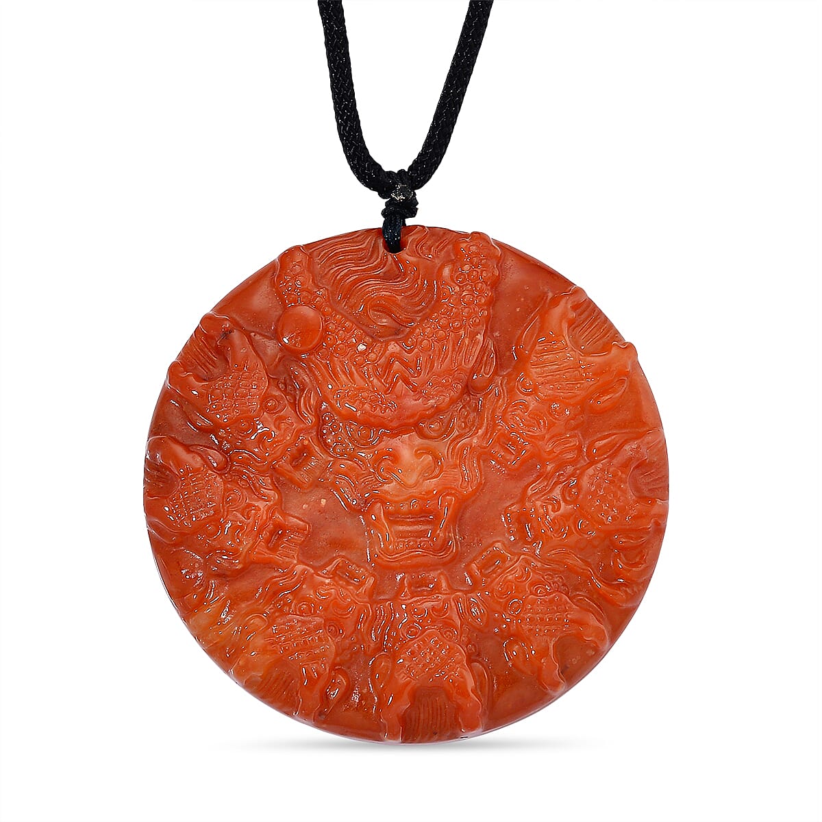 Red Jade Carved Dragon Necklace 250.00 Ct.
