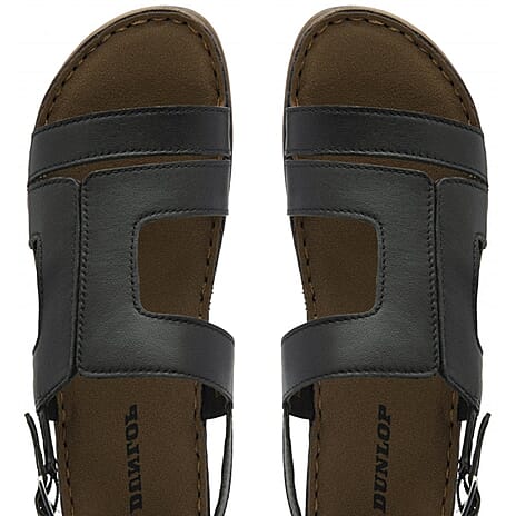 Dunlop Women's Blair Leather Wedge Open - Toe Sandal (Size 5) - Black