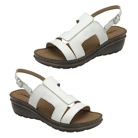 Dunlop Women's Blair Leather Wedge Open - Toe Sandal (Size 5) - White