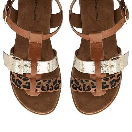 Dunlop Women's Callie Twin Strap T-Bar Buckle Sandals (Size 7) - Tan