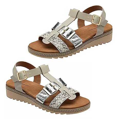 Dunlop Women's Callie Twin Strap T-Bar Buckle Sandals (Size 8) - Bone White