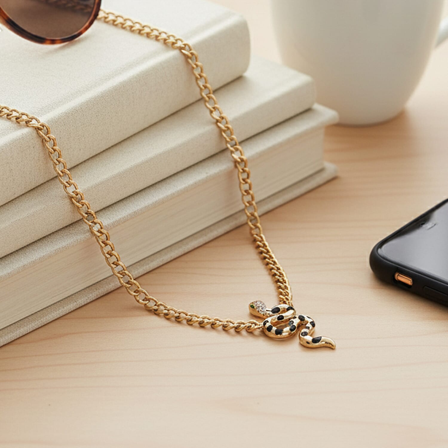 Austrian White Crystal & Austrian Green Crystal Necklace (Size - 20 - 2) in Yellow Gold Plated