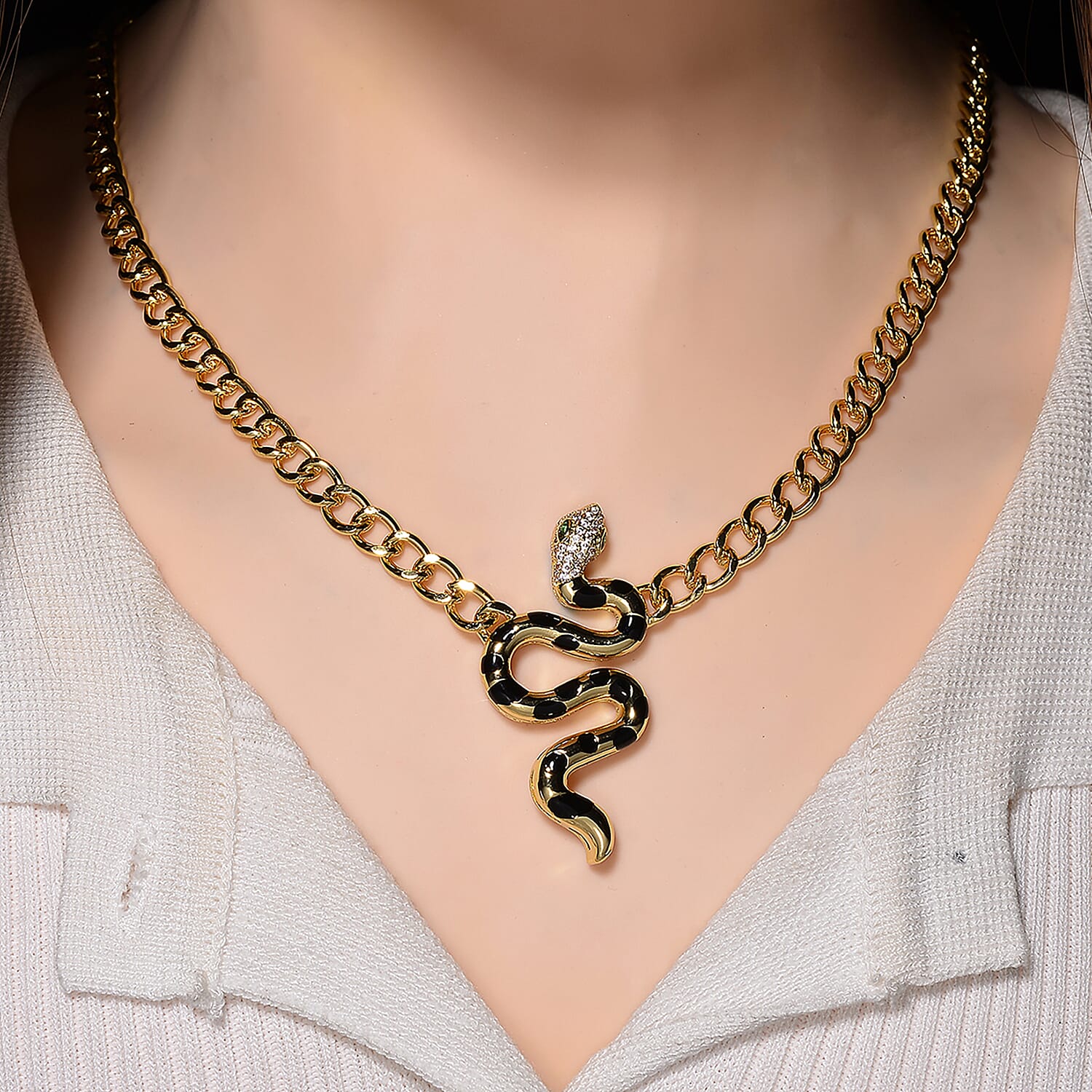 Austrian White Crystal & Austrian Green Crystal Necklace (Size - 20 - 2) in Yellow Gold Plated