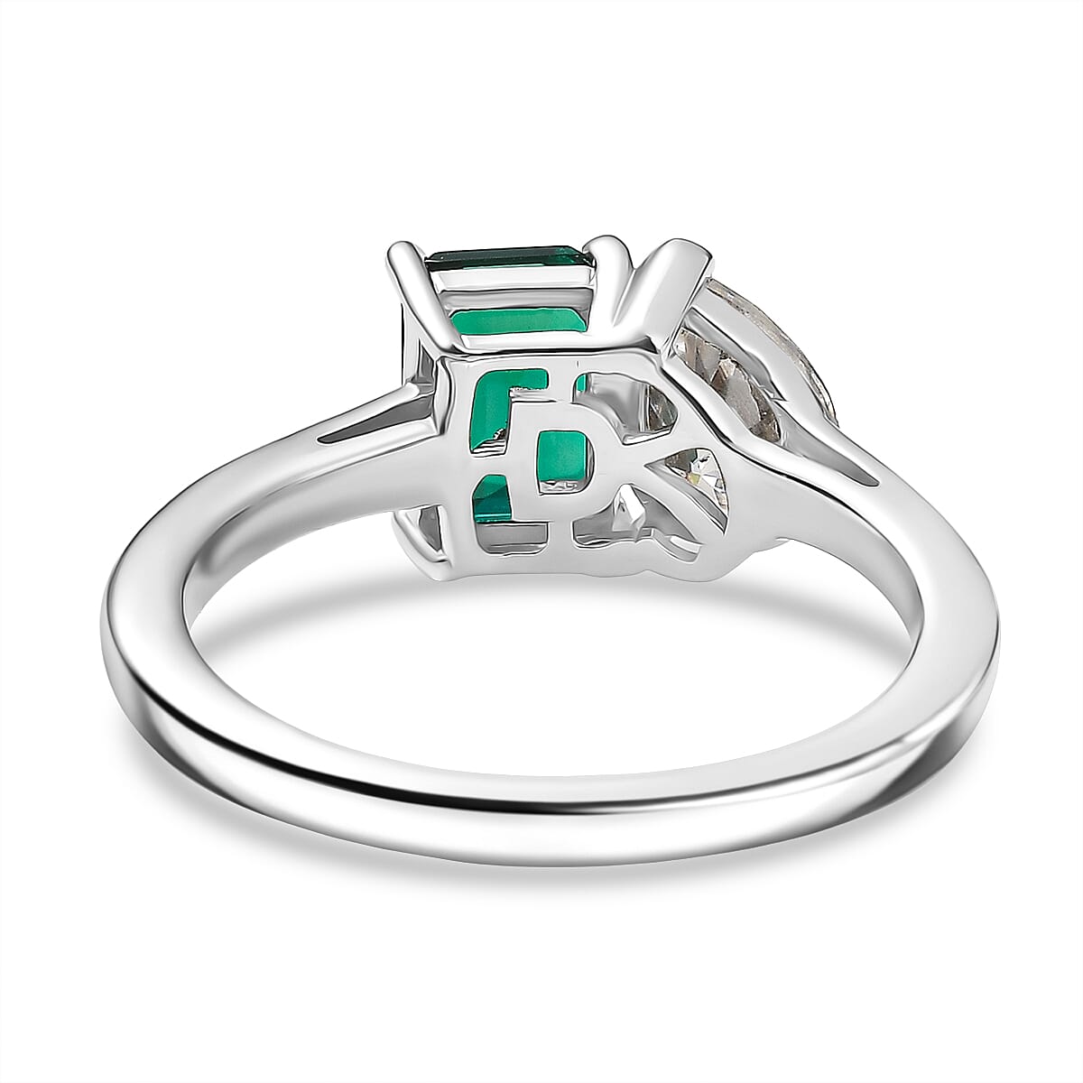 Lab Grown Emerald & Moissanite Ring in Rhodium Overlay Sterling Silver 1.69 Ct.