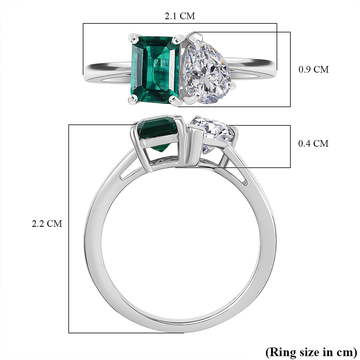 Lab Grown Emerald & Moissanite Ring in Rhodium Overlay Sterling Silver 1.69 Ct.