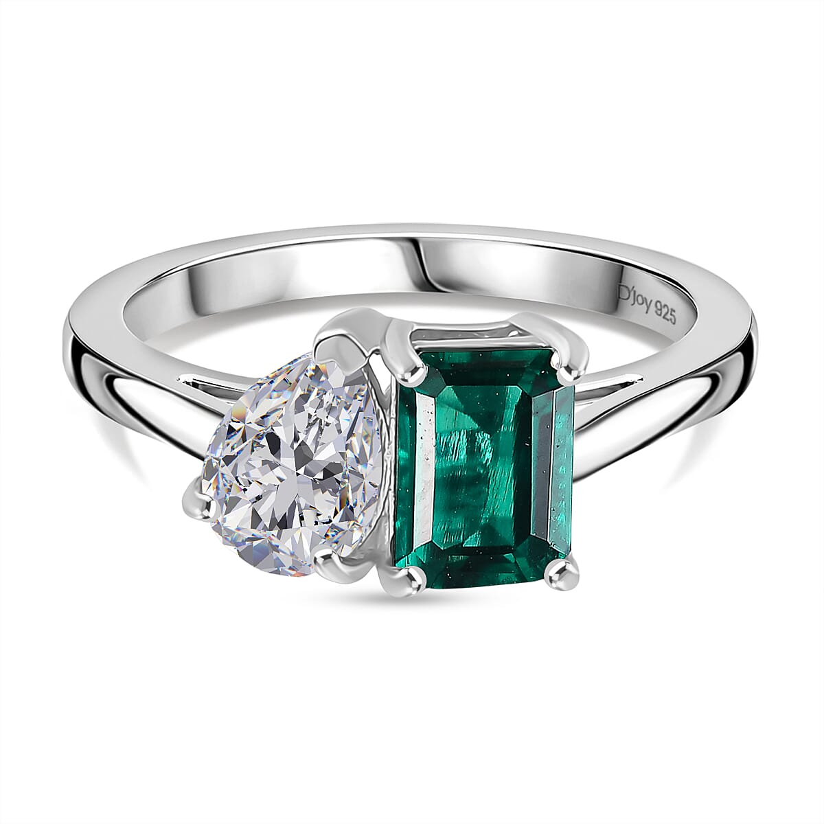 Lab Grown Emerald & Moissanite Ring in Rhodium Overlay Sterling Silver 1.69 Ct.