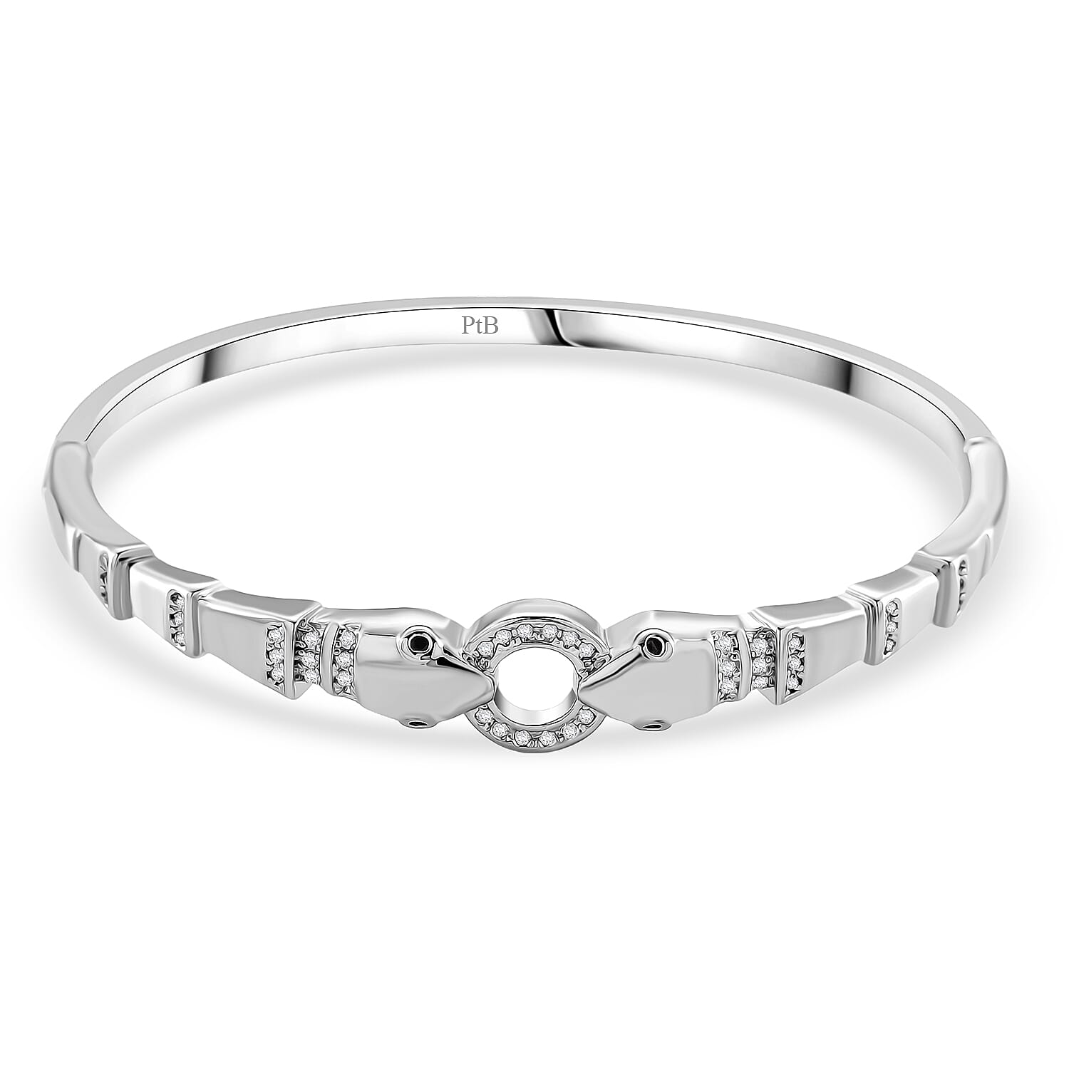 Biacco Collection - Austrian White Crystal & Austrian Black Crystal Bangle (Size 7.5) in White Gold Plated
