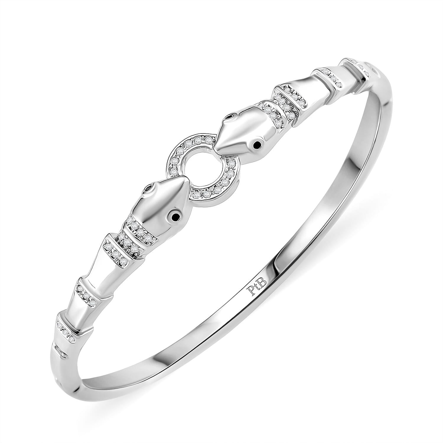 Biacco Collection - Austrian White Crystal & Austrian Black Crystal Bangle (Size 7.5) in White Gold Plated