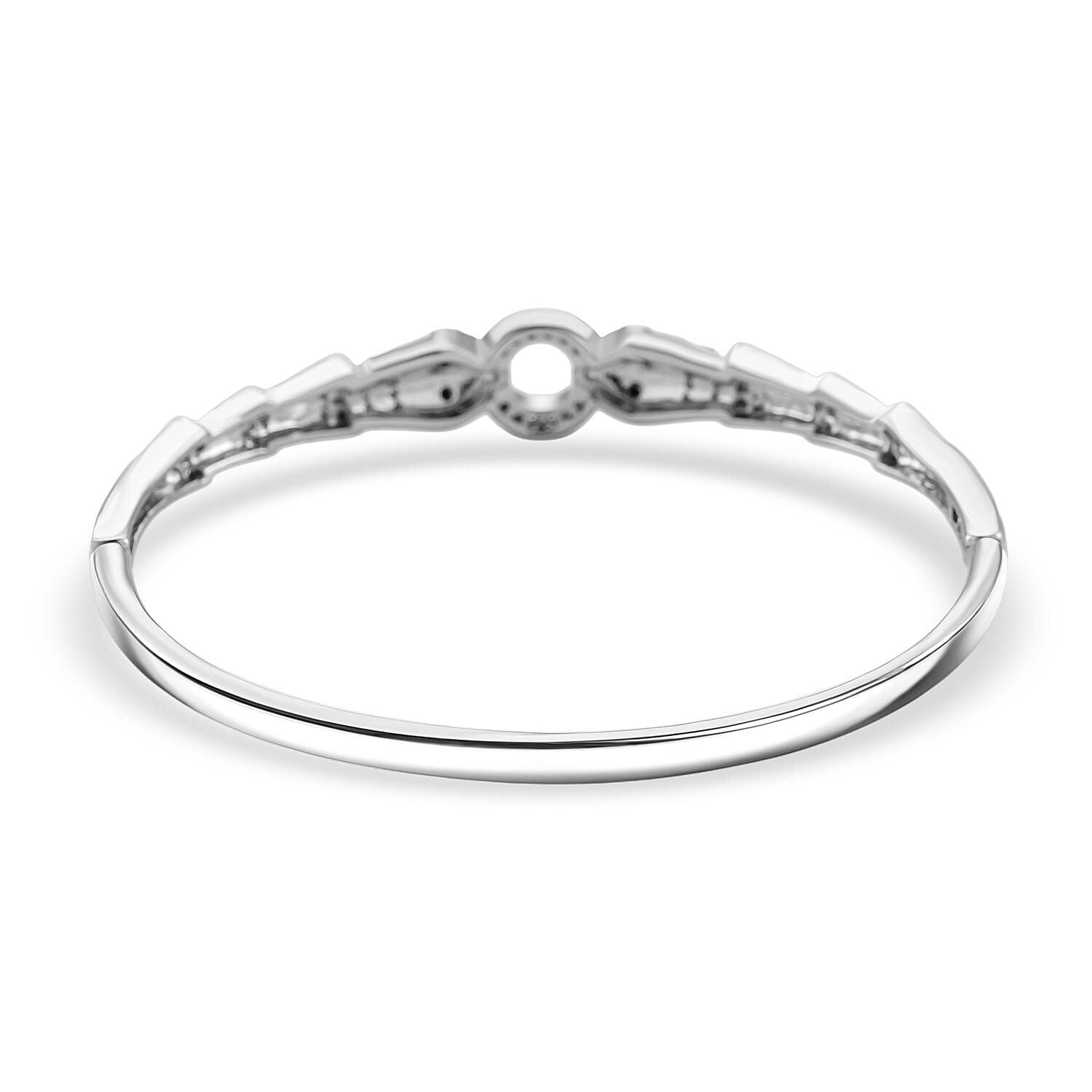 Biacco Collection - Austrian White Crystal & Austrian Black Crystal Bangle (Size 7.5) in White Gold Plated