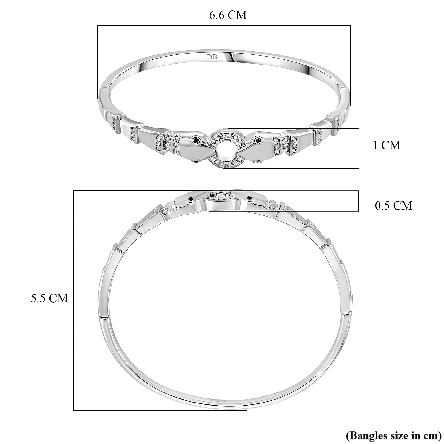 Biacco Collection - Austrian White Crystal & Austrian Black Crystal Bangle (Size 7.5) in White Gold Plated