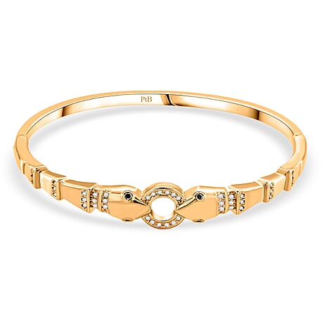 Biacco Collection - Austrian White Crystal & Austrian Black Crystal Bangle (Size 7.5) in Yellow Gold Plated
