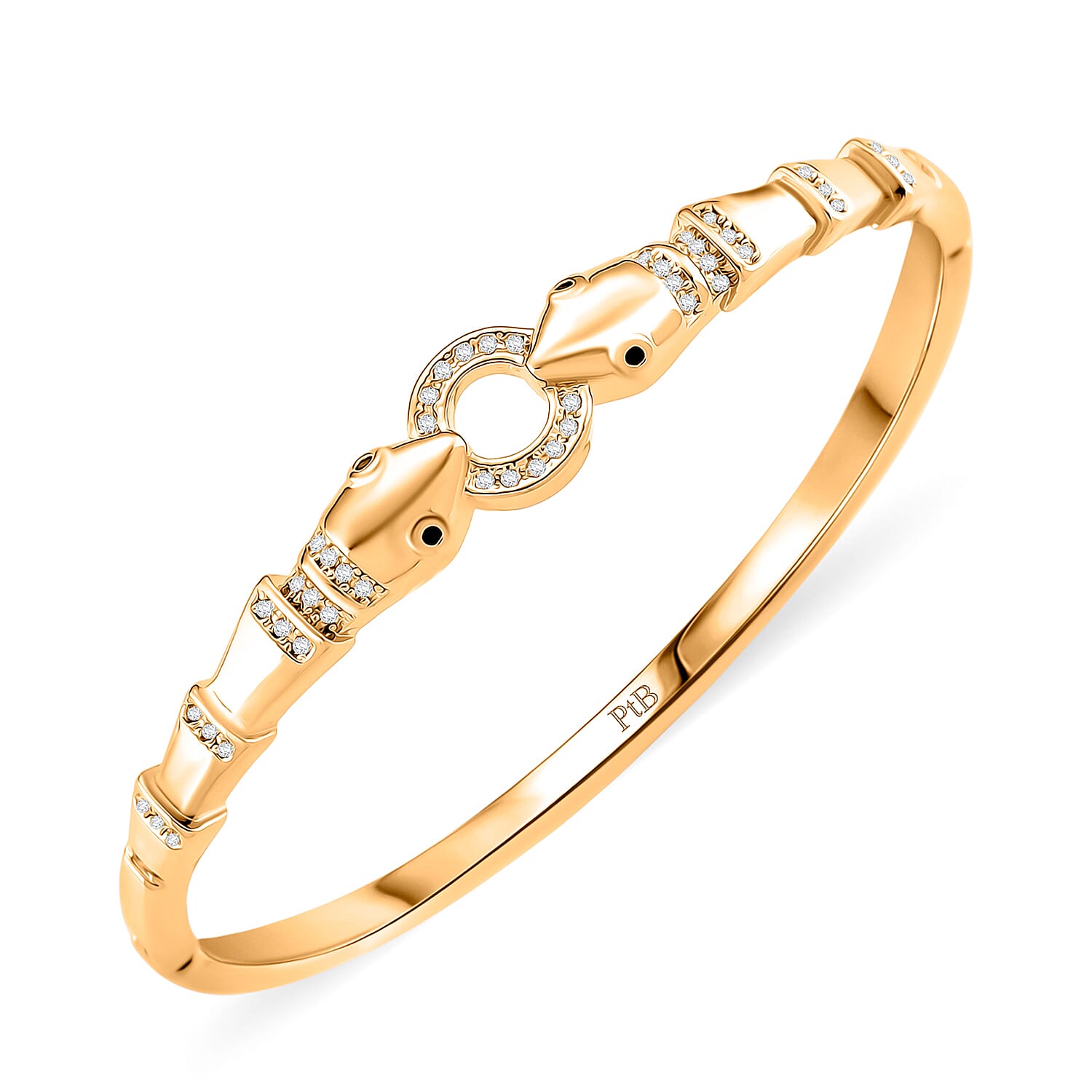 Biacco Collection - Austrian White Crystal & Austrian Black Crystal Bangle (Size 7.5) in Yellow Gold Plated