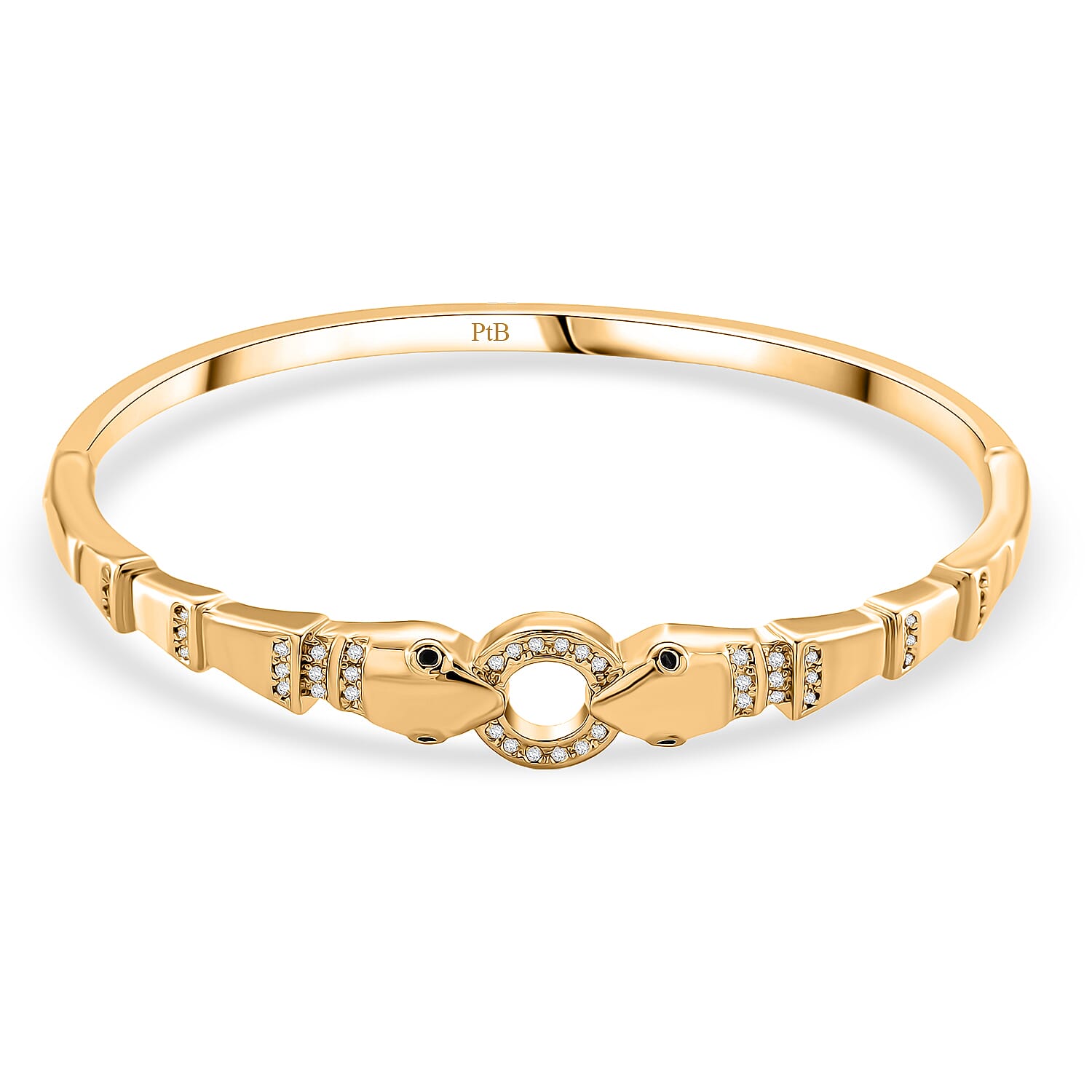 Biacco Collection - Austrian White Crystal & Austrian Black Crystal Bangle (Size 7.5) in Yellow Gold Plated