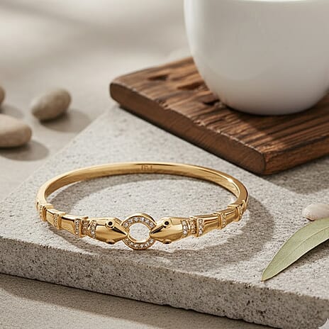 Biacco Collection - Austrian White Crystal & Austrian Black Crystal Bangle (Size 7.5) in Yellow Gold Plated