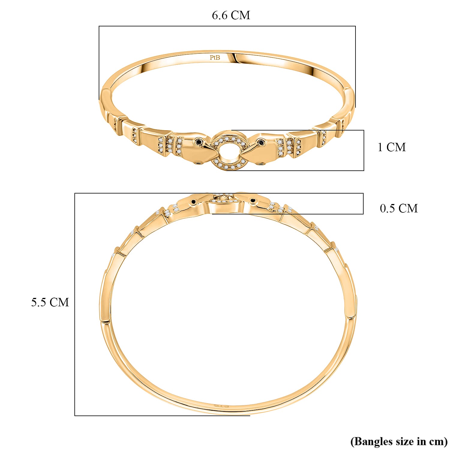 Biacco Collection - Austrian White Crystal & Austrian Black Crystal Bangle (Size 7.5) in Yellow Gold Plated