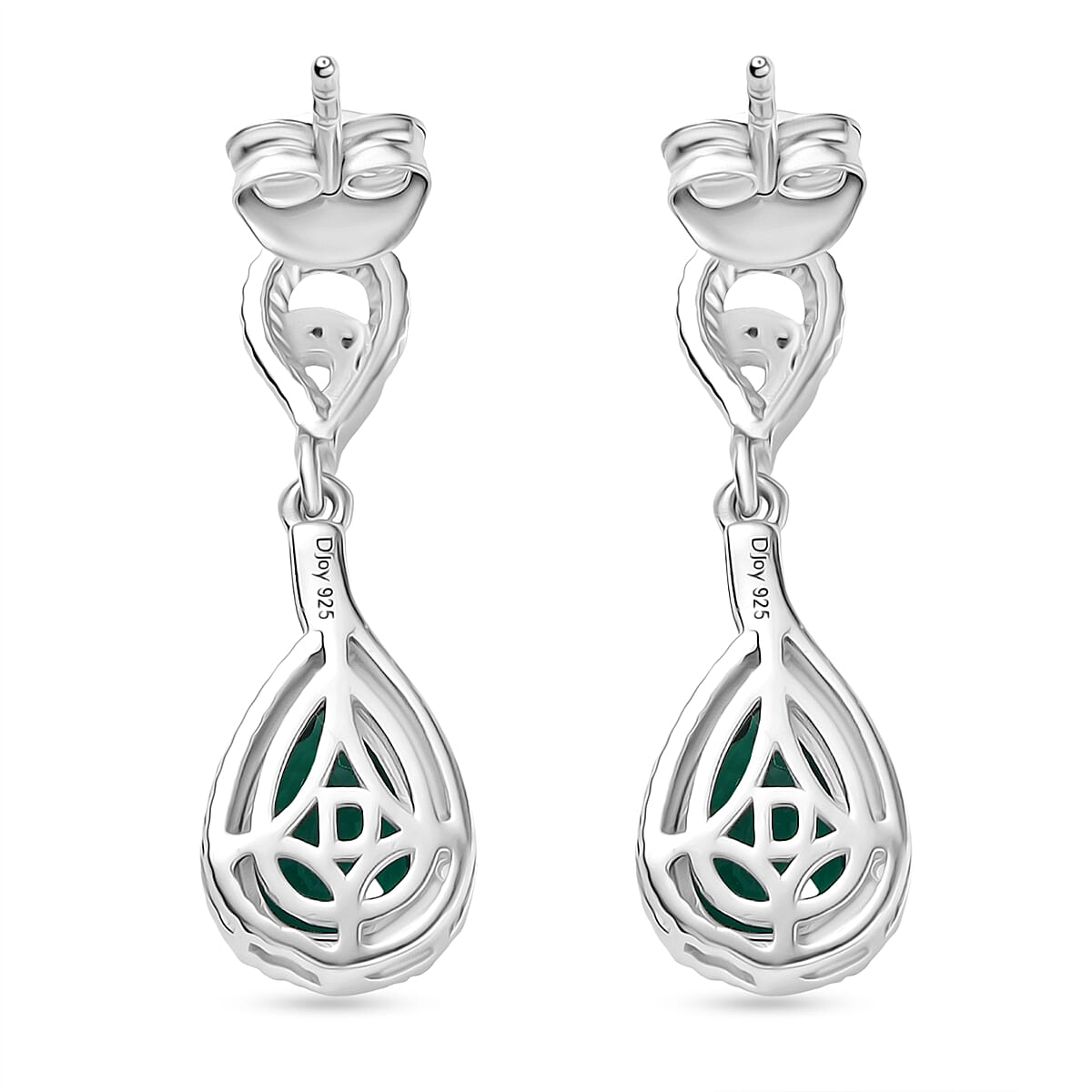 Lab Grown Emerald & White Zircon Dangling Earring in Rhodium Overlay Sterling Silver 2.62 Ct.