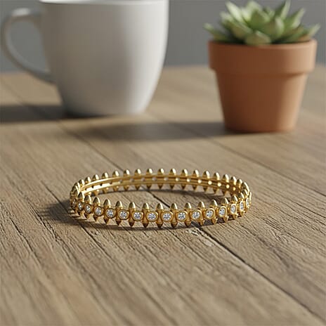 Austrian White Crystal Eternity Bangle (Size 7) in Yellow Gold Plated