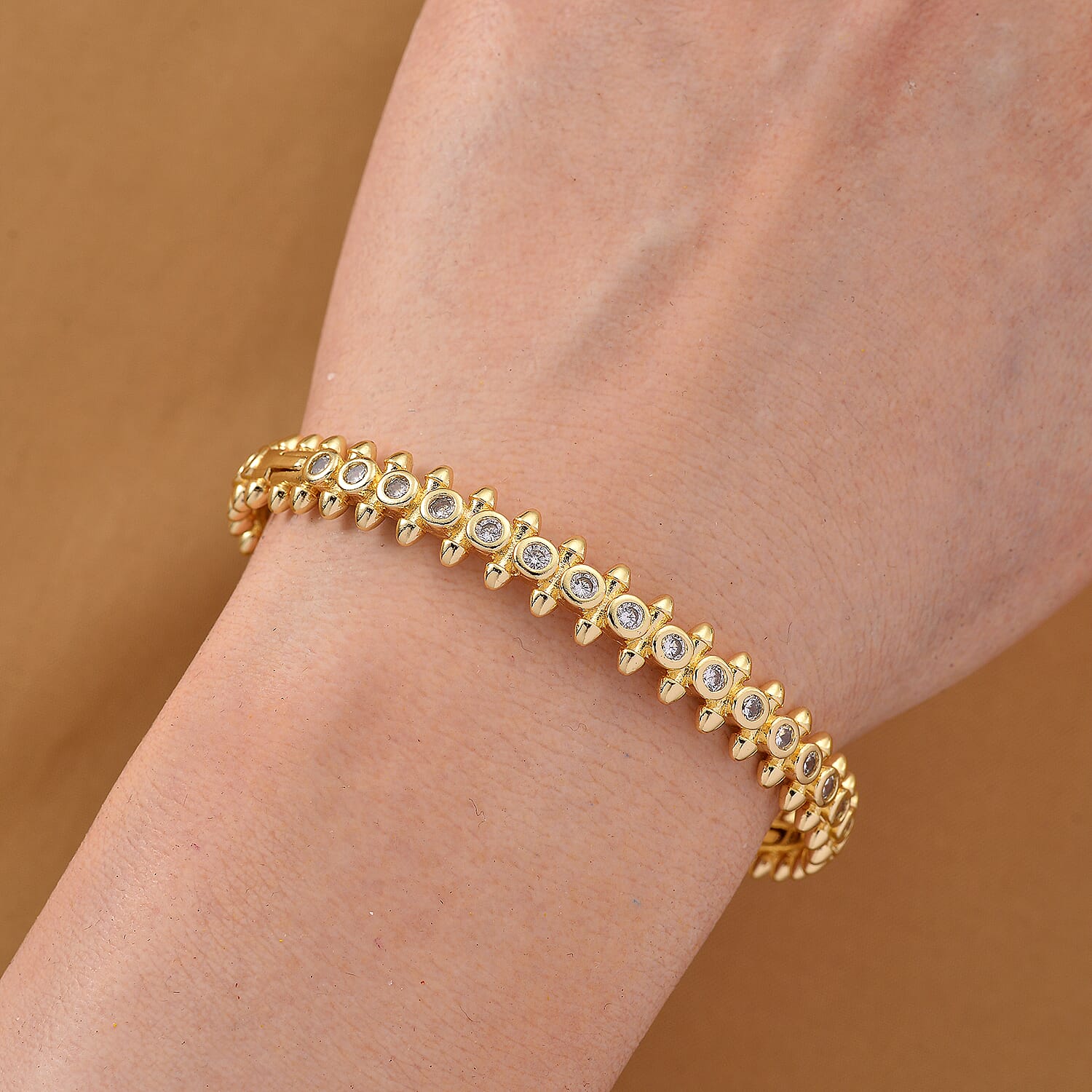 Austrian White Crystal Eternity Bangle (Size 7) in Yellow Gold Plated