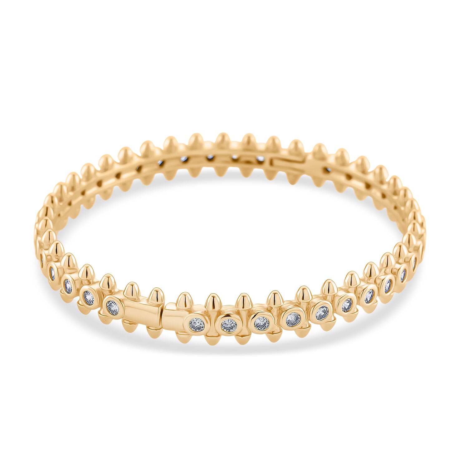 Austrian White Crystal Eternity Bangle (Size 7) in Yellow Gold Plated