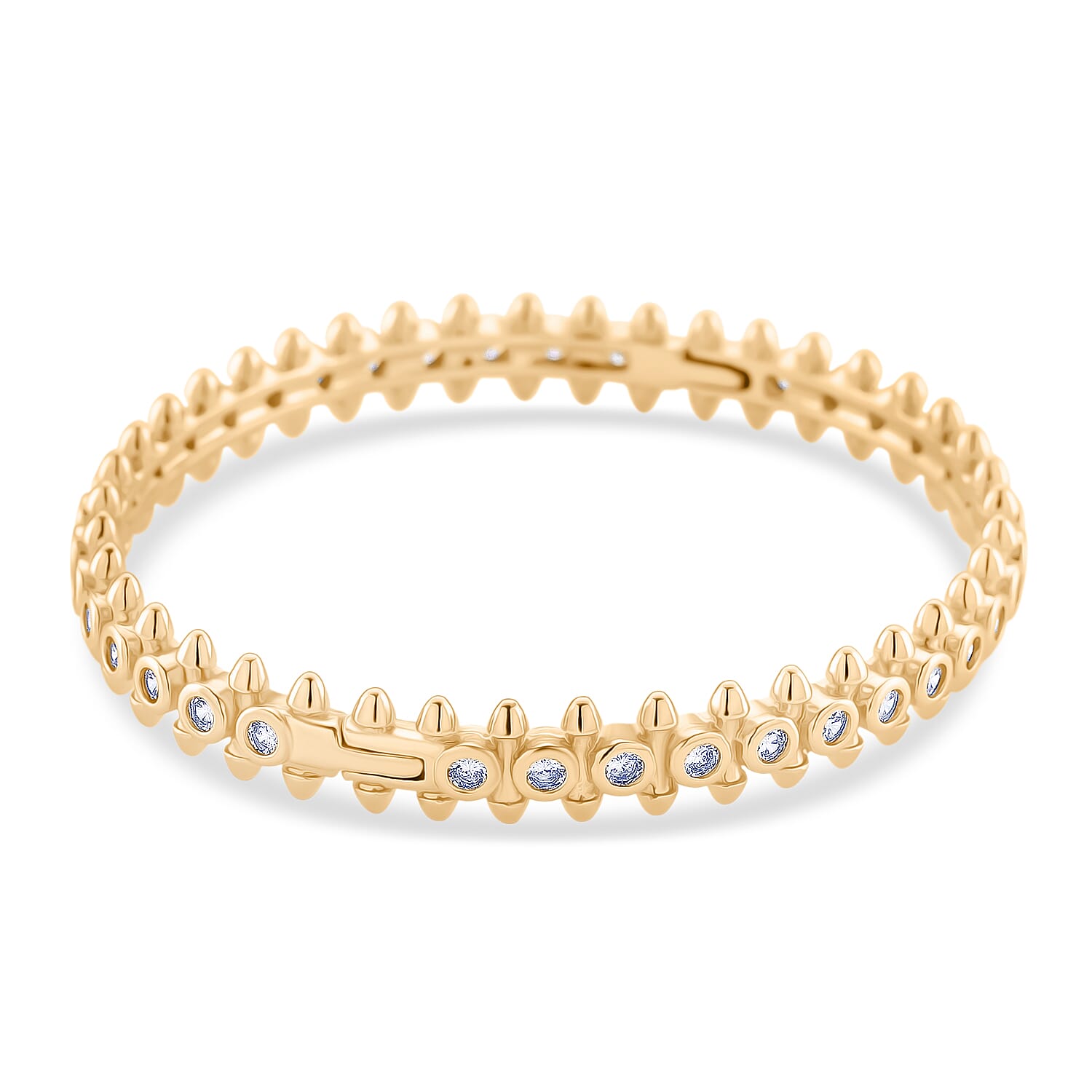 Austrian White Crystal Eternity Bangle (Size 7) in Yellow Gold Plated