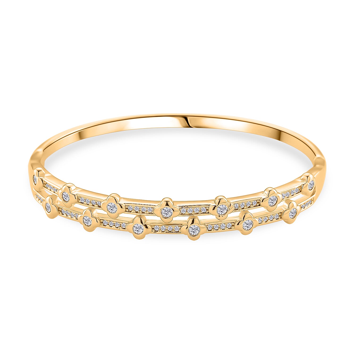 Austrian White Crystal Bubble Bangle (Size 7) in Yellow Gold Plated