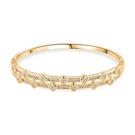 Austrian White Crystal Bubble Bangle (Size 7) in Yellow Gold Plated