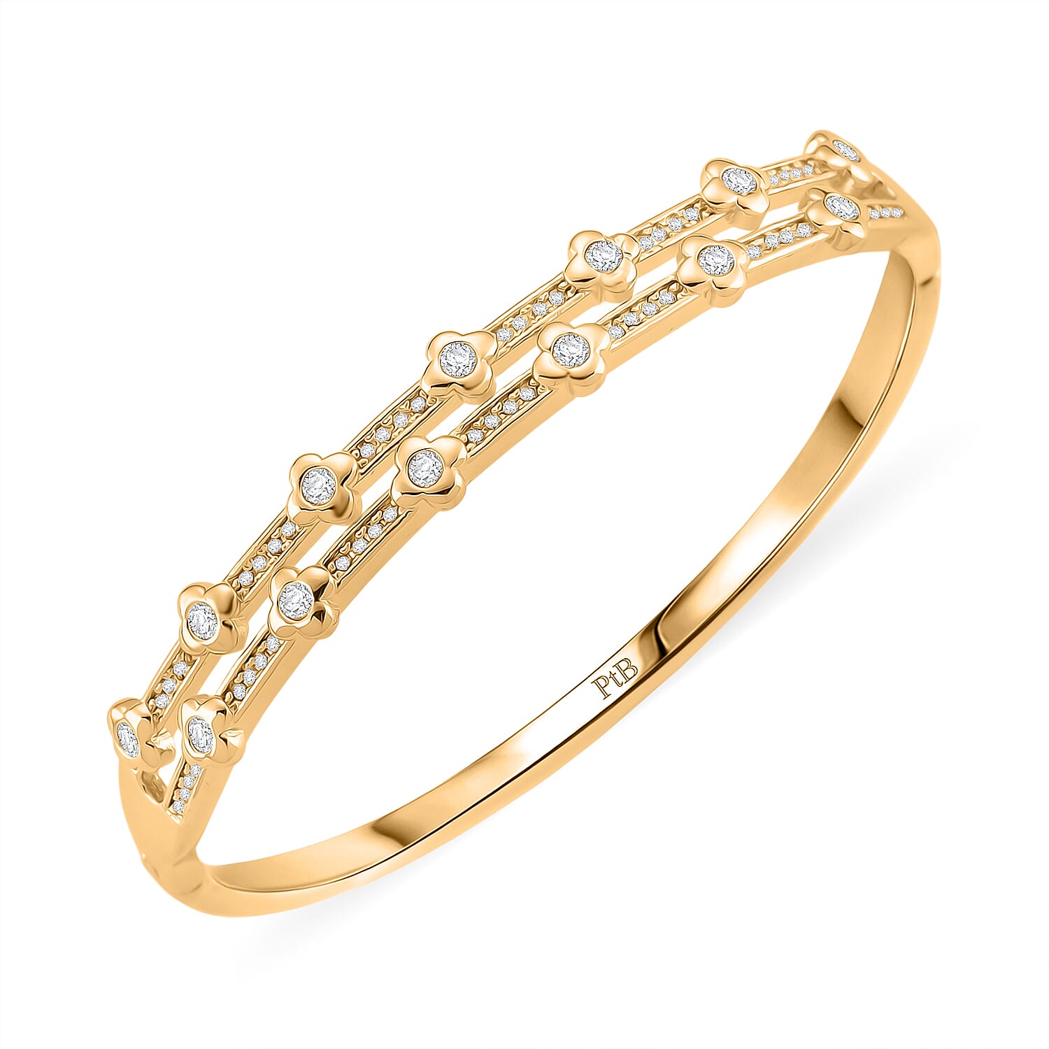 Austrian White Crystal Bubble Bangle (Size 7) in Yellow Gold Plated