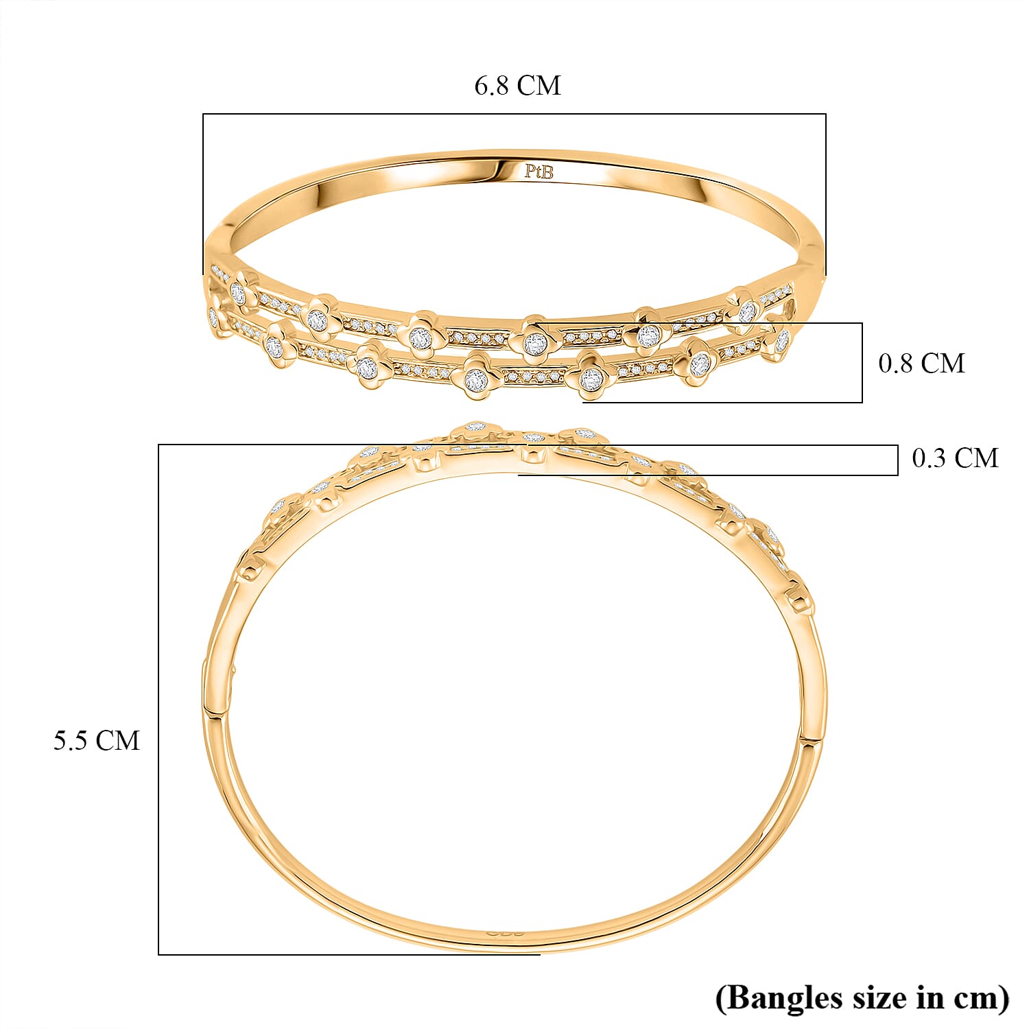 Austrian White Crystal Bubble Bangle (Size 7) in Yellow Gold Plated
