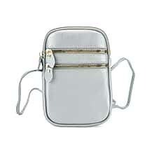 Designer Inspired-Genuine Leather Crossbody Bag - Silver