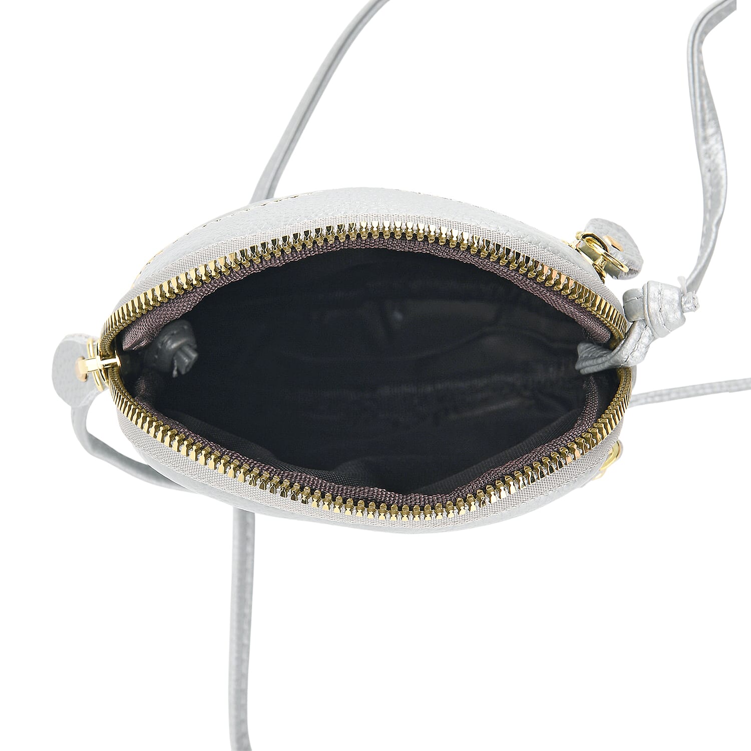 Designer Inspired-Genuine Leather Crossbody Bag - Silver