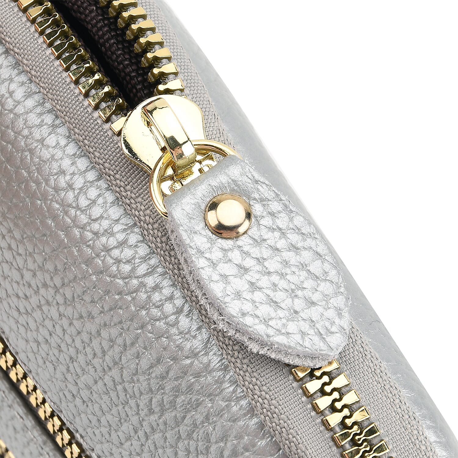 Designer Inspired-Genuine Leather Crossbody Bag - Silver