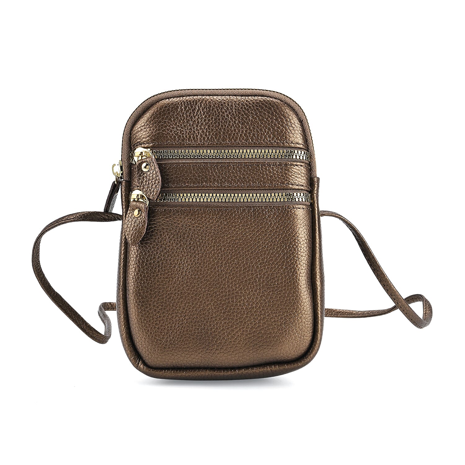 Designer Inspired-Genuine Leather  Crossbody Bag - Dark Gold