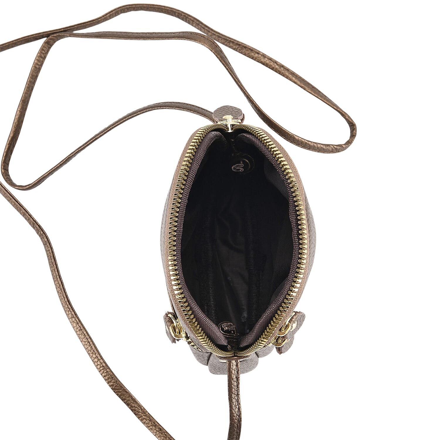 Designer Inspired-Genuine Leather  Crossbody Bag - Dark Gold