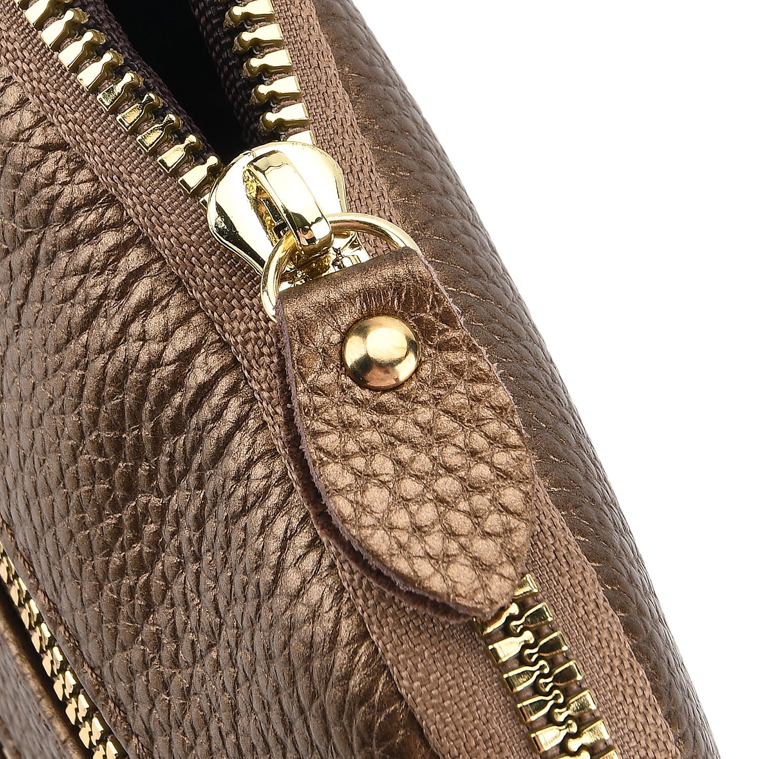 Designer Inspired-Genuine Leather  Crossbody Bag - Dark Gold