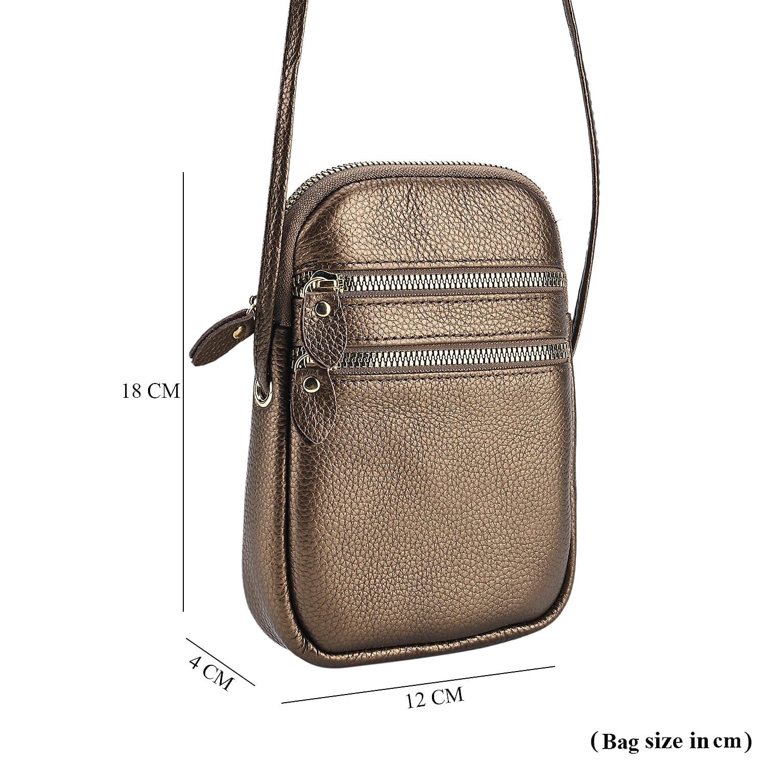 Designer Inspired-Genuine Leather  Crossbody Bag - Dark Gold