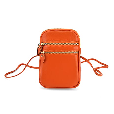 Designer Inspired-Genuine Leather  Crossbody Bag - Orange
