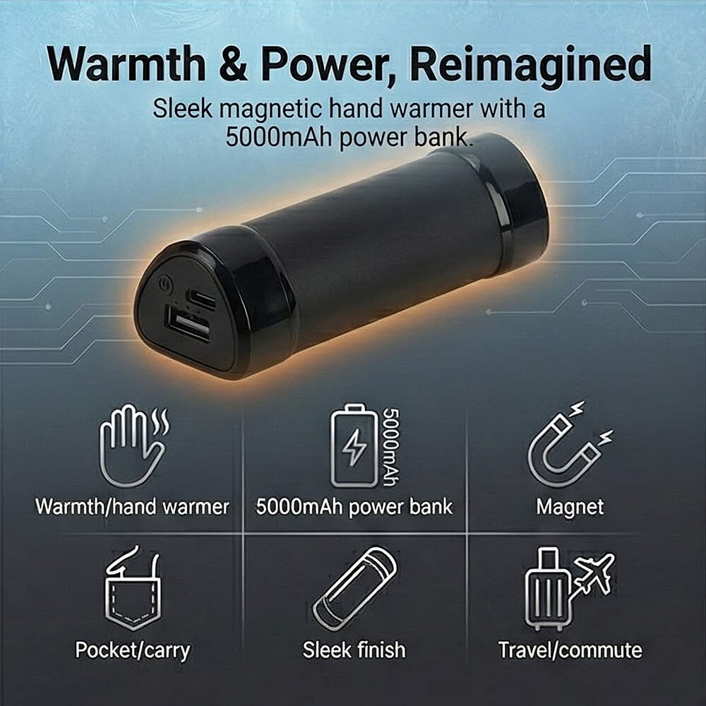 LIVMORE 2-in-1 Magnetic Hand Warmer & 8000mAh Power Bank - Black