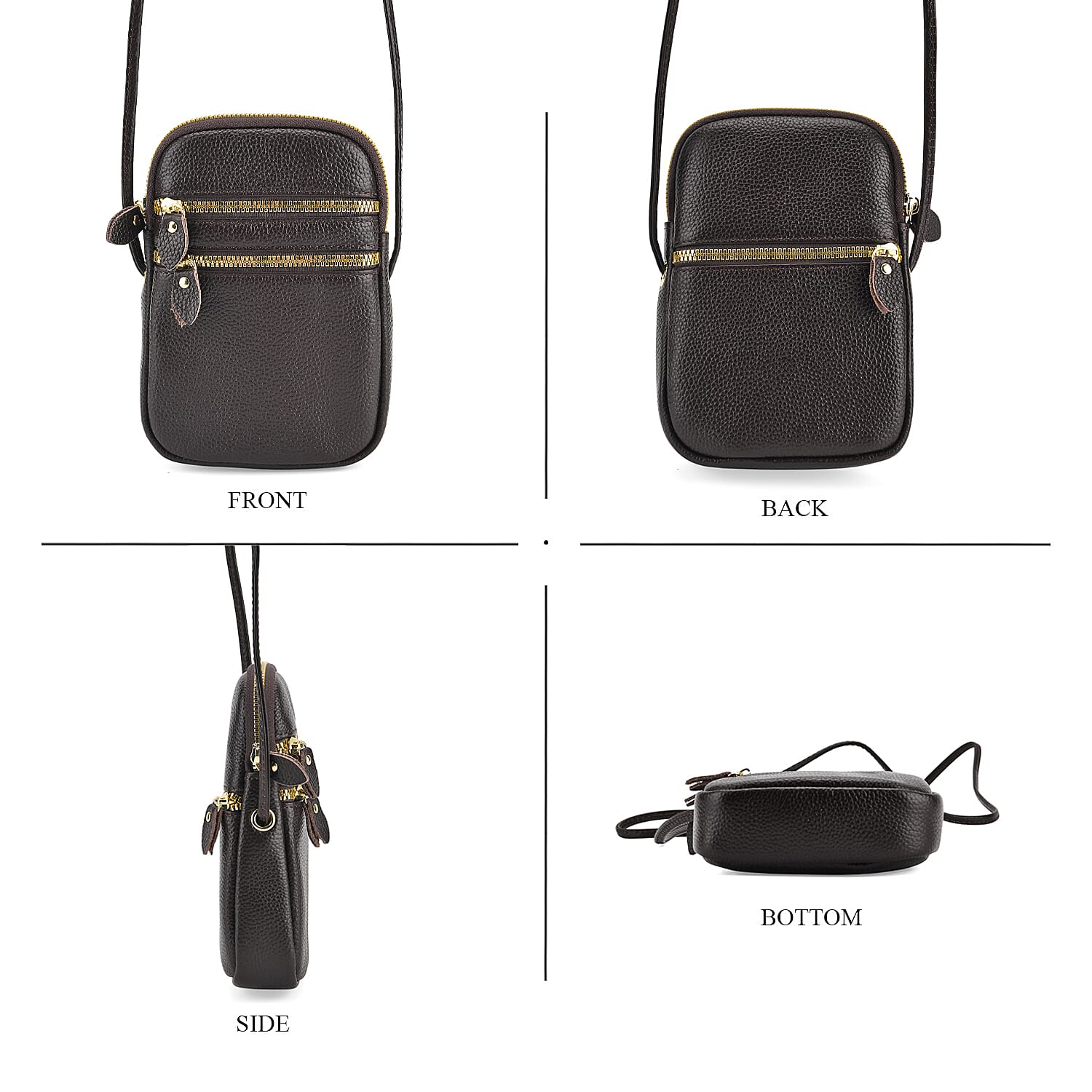 Designer Inspired-Genuine Leather  Crossbody Bag - Dark Brown